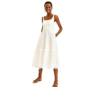 J Crew Scoopneck Midi Dress Eyelet Trim Organic Cotton White L7715 SZ S